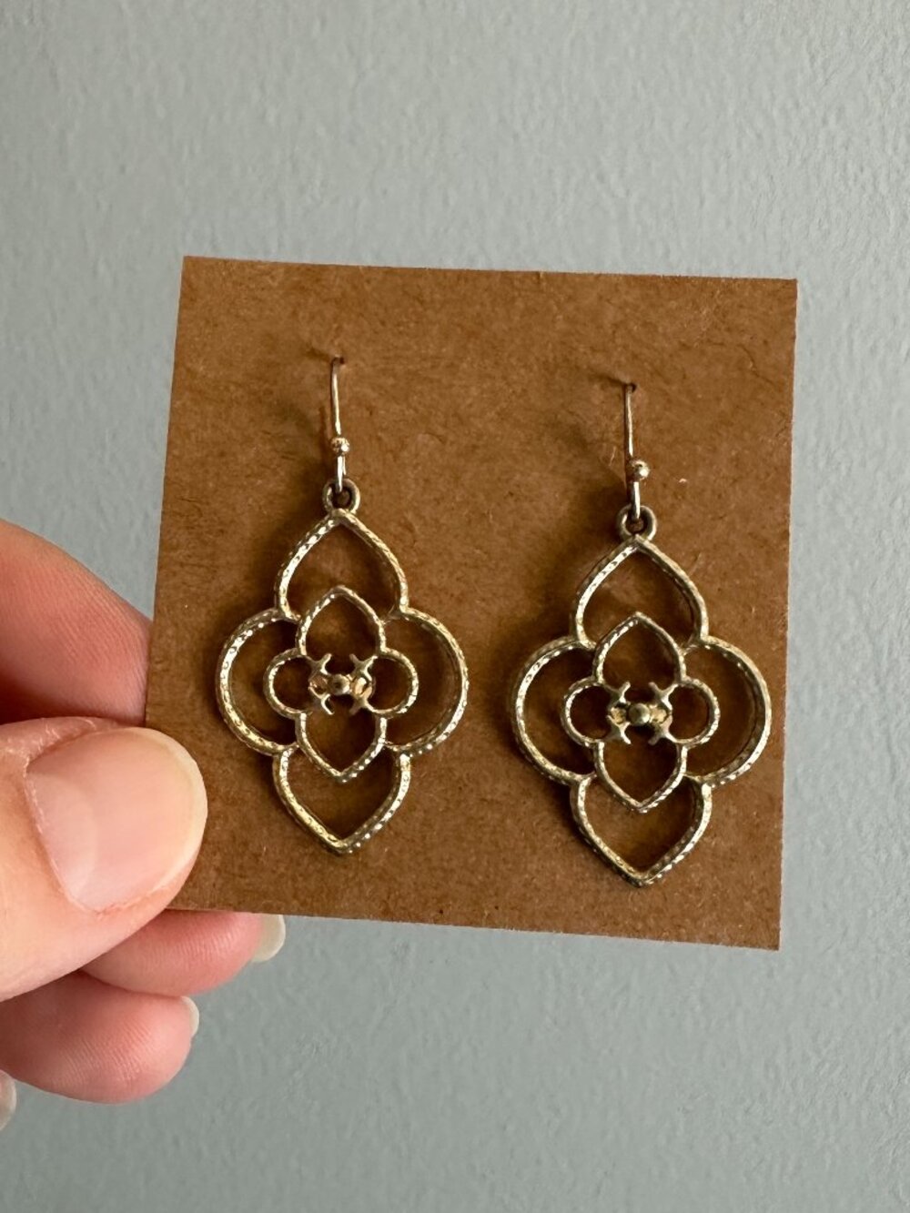 Gold Tone Filigree Quatrefoil Earrings